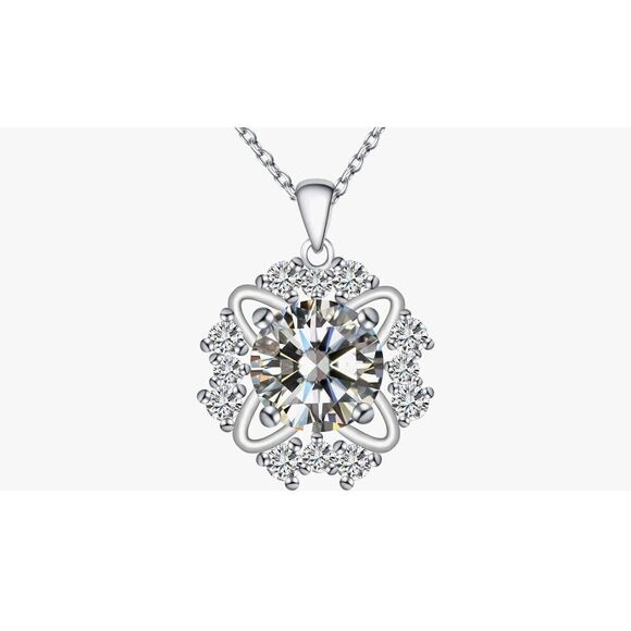 CERTIFIED Genuine Moissanite Diamond 1 Ct. Round Solitaire Explosion Necklace - Picture 4 of 7